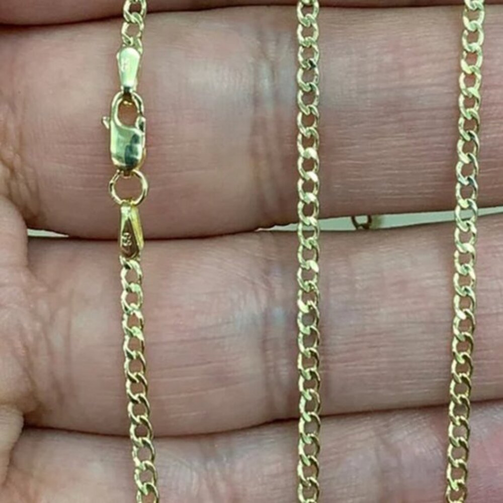 Real 10K Yellow Gold 3mm Cuban Curb Chain Necklace Concaved  22 inches